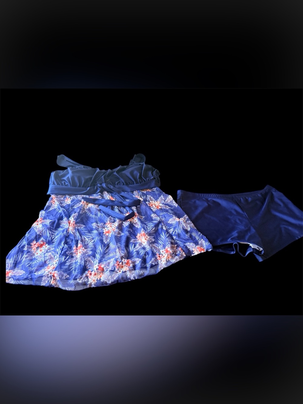 Floral Navy Tankini Swimdress with Solid Navy Briefs